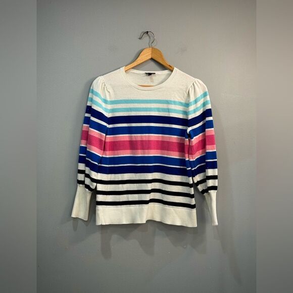 Ivory Talbots Colorful Stripe Crewneck Sweater Size LP EUC - Picture 4 of 6
